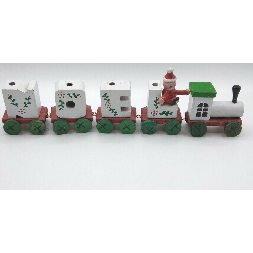 Vtg Giftco NOEL Train 1984 Santa Christmas Wood Candle Holder Decor Cake Topper